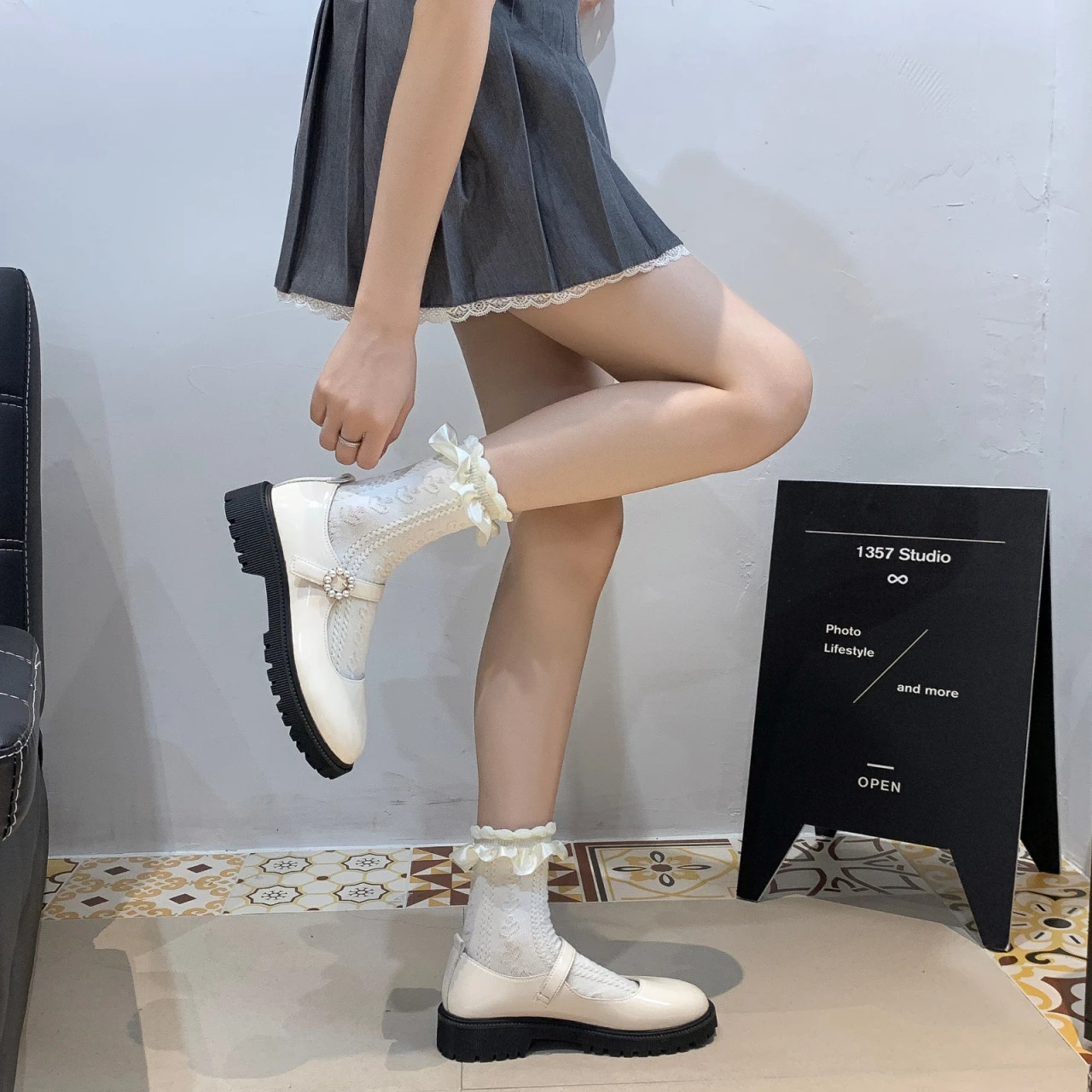 

Mary Jane Shoes Pearl Girl Student LOLITA Shoes Student Shoes College JK Uniform Shoes PU Leather Ankle-strap Women Shoes Woman