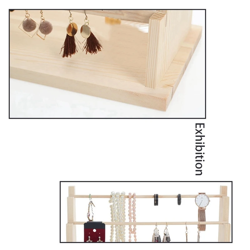

2 Pcs Solid Wood Ear Storage Jewelry Rack Hanging Ear Clip Earrings Shelf Necklace Jewelry Display Stand, A & B