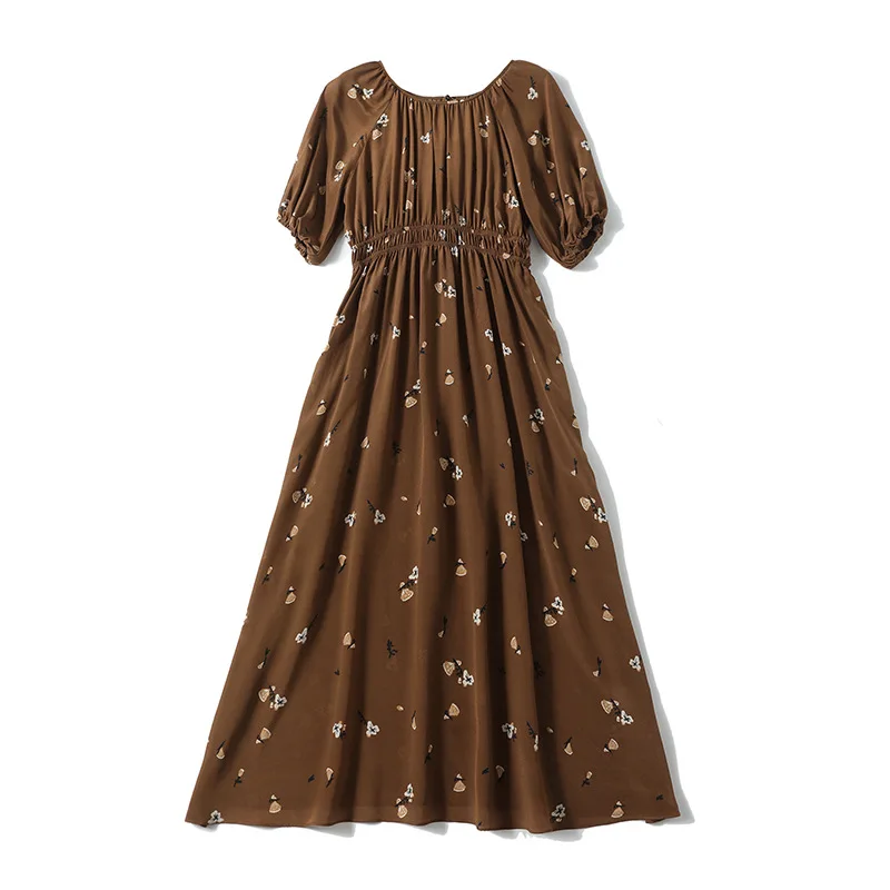 

Gezelligheid Dresses Women 2021 Fashion Summer Vintage Midi Slim Thin Temperament Elegant Casual Party 100% Natural Silk Dress