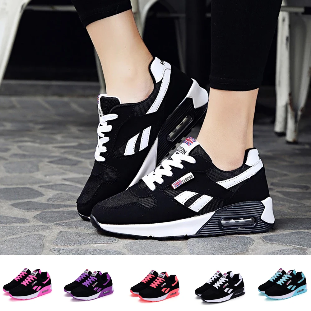 

2021 Women Air Cushion Sports Shoes Outdoor Running Lace Up Ladies Shoes Women Sneakers Tenis Casual Flats Breathable Sneakers