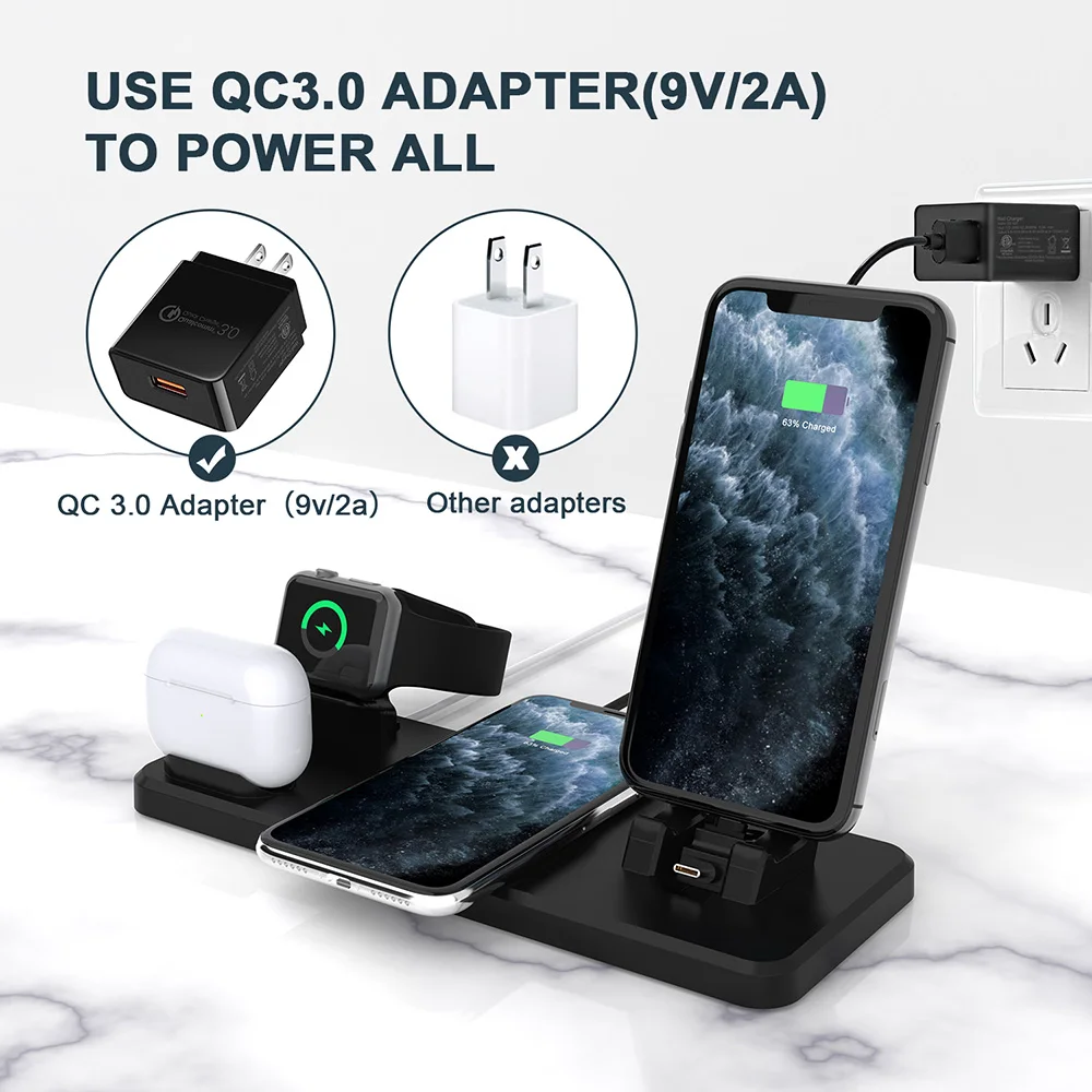 

DCAE 4 in 1 15W Qi Wireless Charger Stand for Apple Watch 5 4 3 2 iPhone 11 XS Max XR X 8 Airpods Pro Fast Charging Dock Station