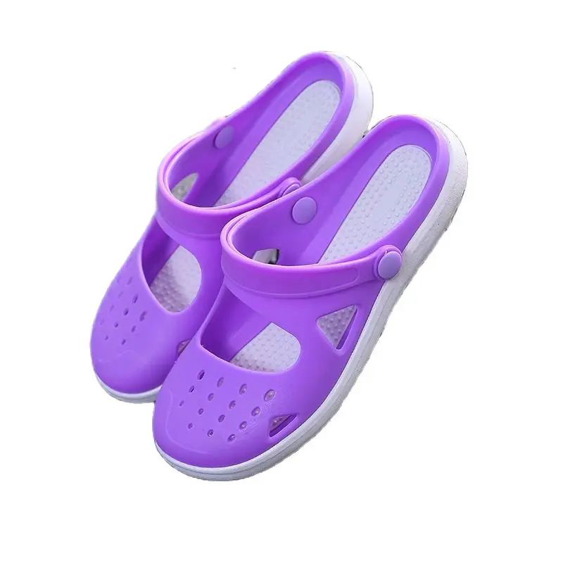 Women Clogs Jelly Sandals Non-slip 2021 Summer Female Flat Slippers Lady Girls Cool Hollow EVA Garden Sandals Cute Mules Cheap