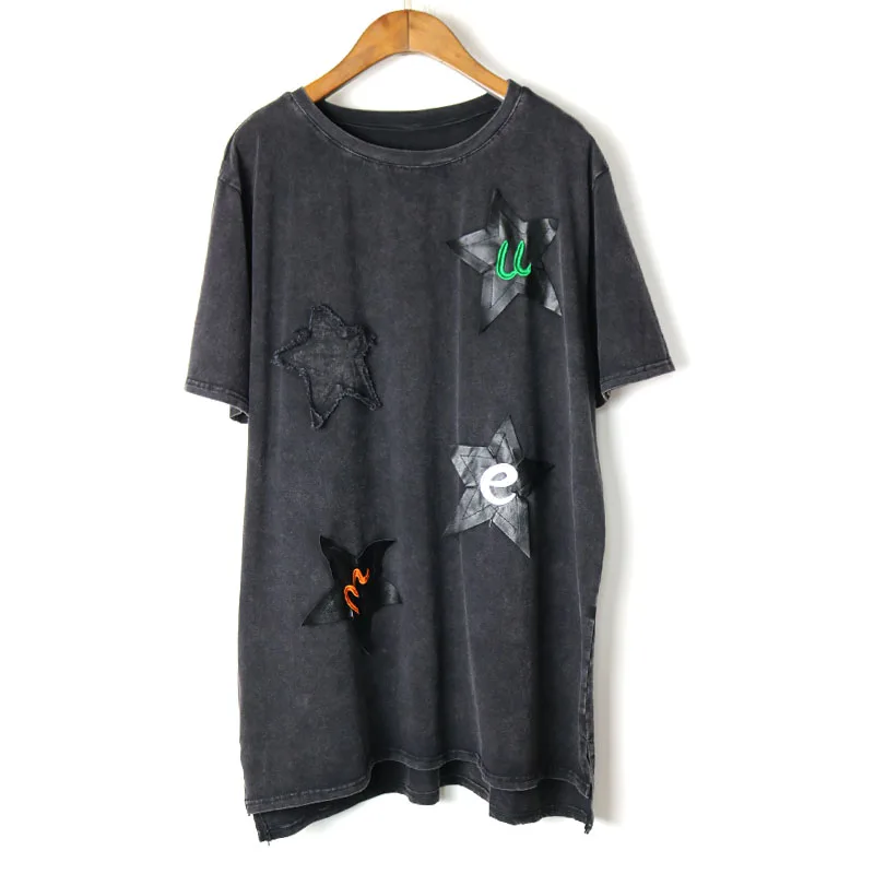 

Vintage Wash Water Cotton Pentagram Collage T Shirt Personality O neck Loose Short Sleeve Women T shirt 2020 Summer New Fashion
