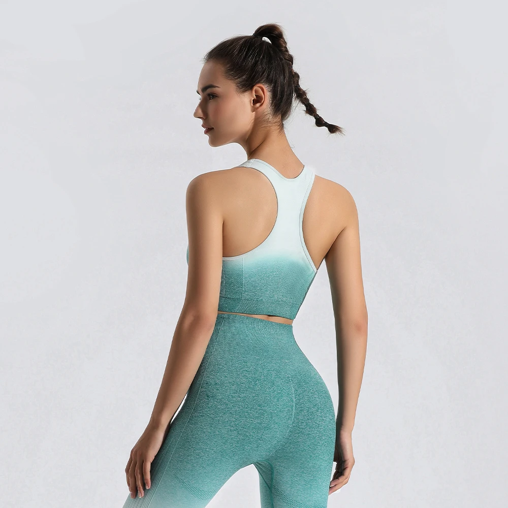 

GYMQUASAR Ombre Running Gym Fitness Bras Crop Tops Women Seamless Breathable Nylon High Waist Yoga Workout Sports Bra