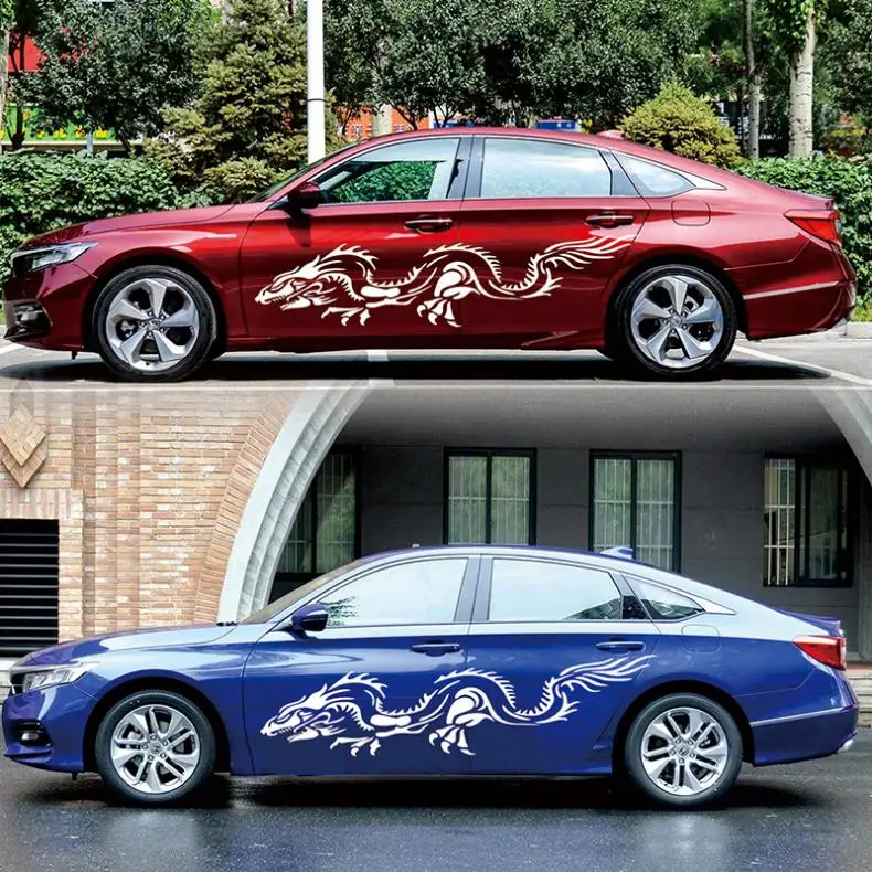 1 Pair 180 x 38 CM PVC Car Stickers and Decals Dragon Totem Pattern Creative Refit Racing Side Body Sticker | Автомобили и