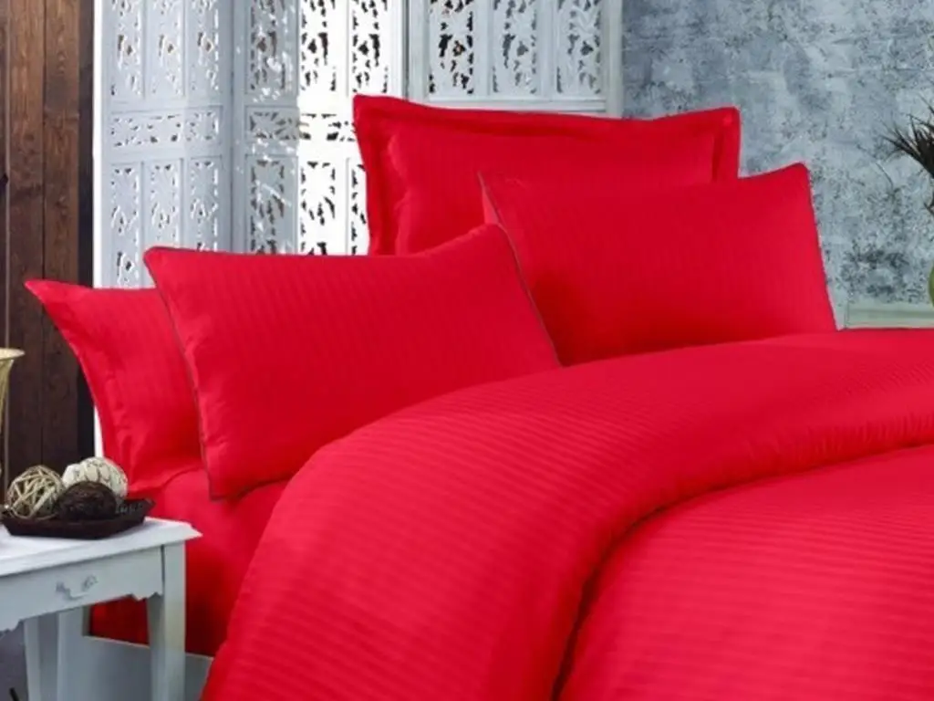 

Striped Cotton Satin Duvet cover set Red
