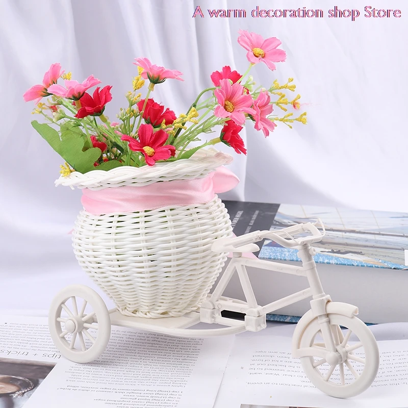 

White Flower Basket Container Flower Plant Home Vase Wedding Bike Basket Tricycle Basket Container Home Weddding Decoration