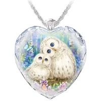 creative womens heart shaped crystal owl necklace pendant exquisite two owl pendants fashion jewelry