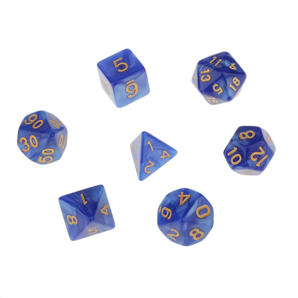 A-Blue 7 шт многогранные кости для подземелий и драконов DND Dados RPG MTG настольная игра D20 D12 D10 D8 D6 D4 набор разноцветных кубиков и кубиков - Цвет: A-Blue