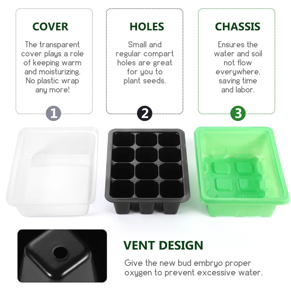 

OUNONA 10 Pcs Tray Sprout Plate 12-Cells Nursery Pots Tray with Transparent Lids Box For Gardening Bonsai (Green)