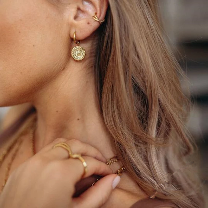 

Mavis Hare WAINA EARRINGS Stainless Steel Round Drop Pendant Earrings as Fashion Lady Best Gift