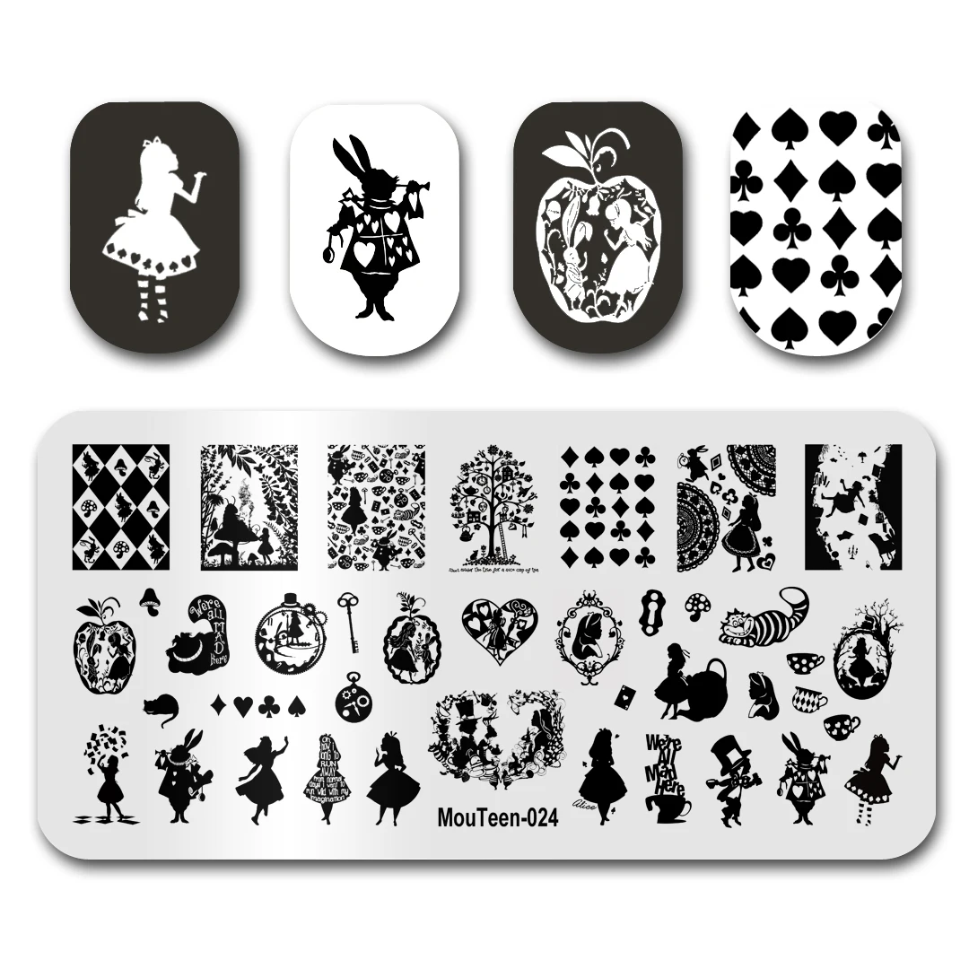 Disney Newest Nail Stamp MouTeen024 Cartoon Nails Alice Poker Girl Nail Stamping Plates Manicure Set For Nail Art Stamping