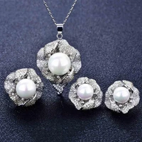 hoyon advanced custom jewelry wholesale diamond style natural freshwater pearl necklace stud earrings ring jewelry set for woman