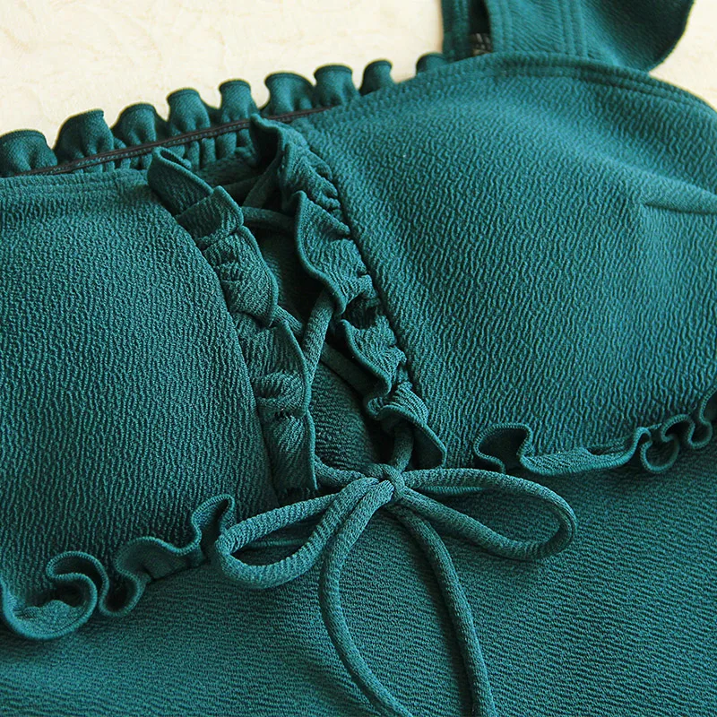 STAERK suits female conjoined conservative 2019 new retro green long-sleeved blouse ins web celebrity swimsuit small breasts | Спорт и