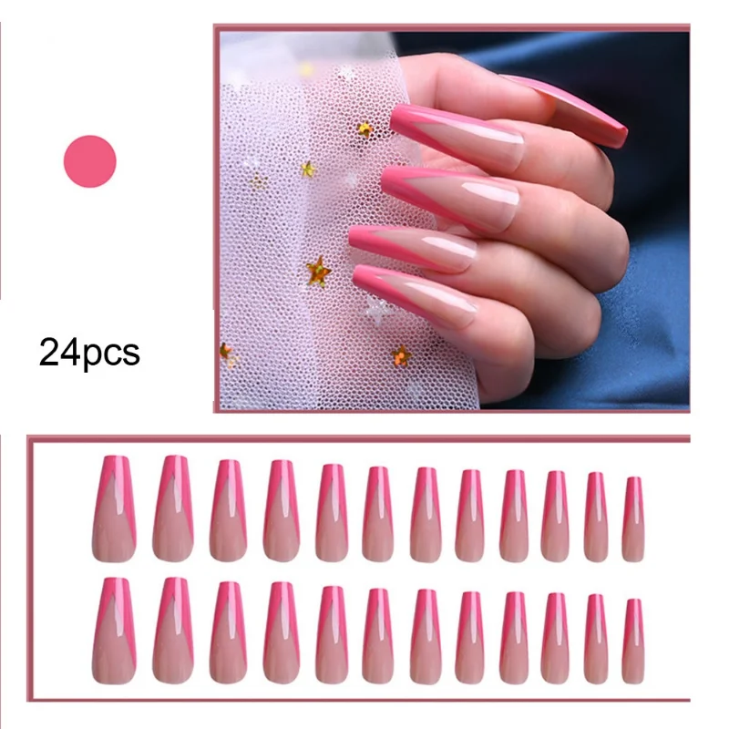 

24Pcs Long Ballerina Rose Red French Fake Nails Full Cover Press on Nail Long Nail Tips False Nails Nail Salon Supplies
