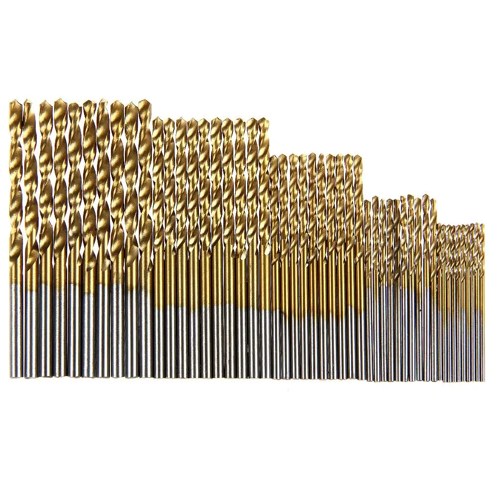 

50Pcs Titanium Coated HSS High Speed Steel Drill Bit Set Metal Hole Grooving Drill Carpenter Woodworking Tools 1/1.5/2/2.5/3mm