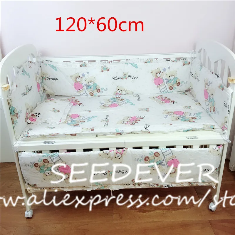beige 120x60cm Комплект постельного белья для новорожденных; хлопковая детская кроватка; бамперы; подушка для кроватки; матрац; подушка; наполнитель; детское постельное белье с героями мультфильмов - Цвет: beige 120x60cm