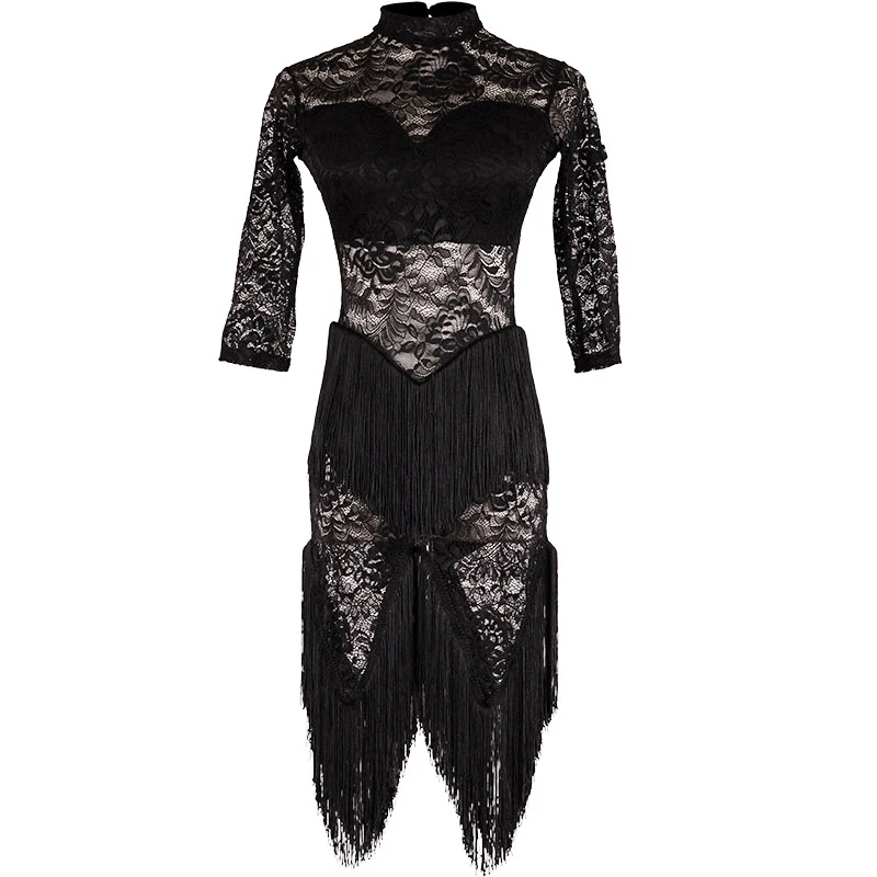 

New Children'S Latin Dance Competition Dresses High-Necked Lace Backless Tassel Practice Dress Ballroom Chacha Dance Wear DL6193