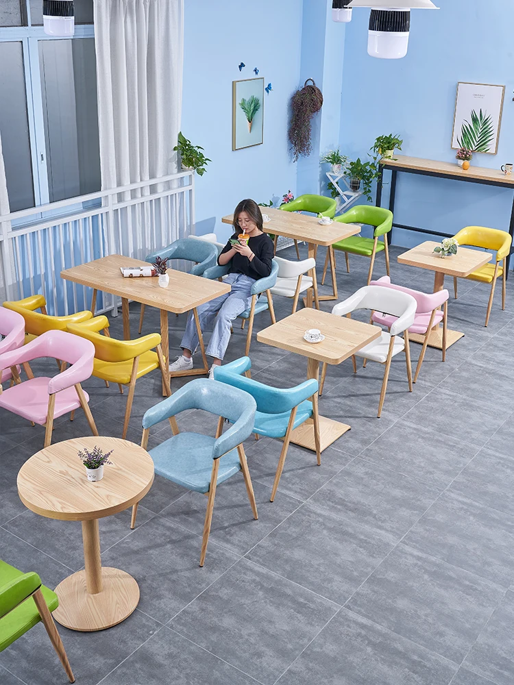 

Iron horn chair imitation solid wood stool coffee restaurant table and chair simple dining chair milk tea hot pot shop table and