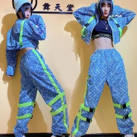 new hip hop dance costumes for adults fluorescent print tops hiphop pants jazz dance performance rave wear stage costumes dn7089