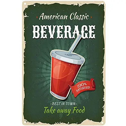 

Original Retro Design Beverage Take Away Food Tin Metal Signs Wall Art | Thick Tinplate Print Poster Wall Decoration for Kitchen