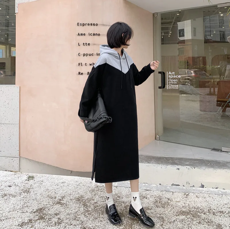 2019 осенняя и зимняя женская теплая Новая Длинная толстовка выше колена с