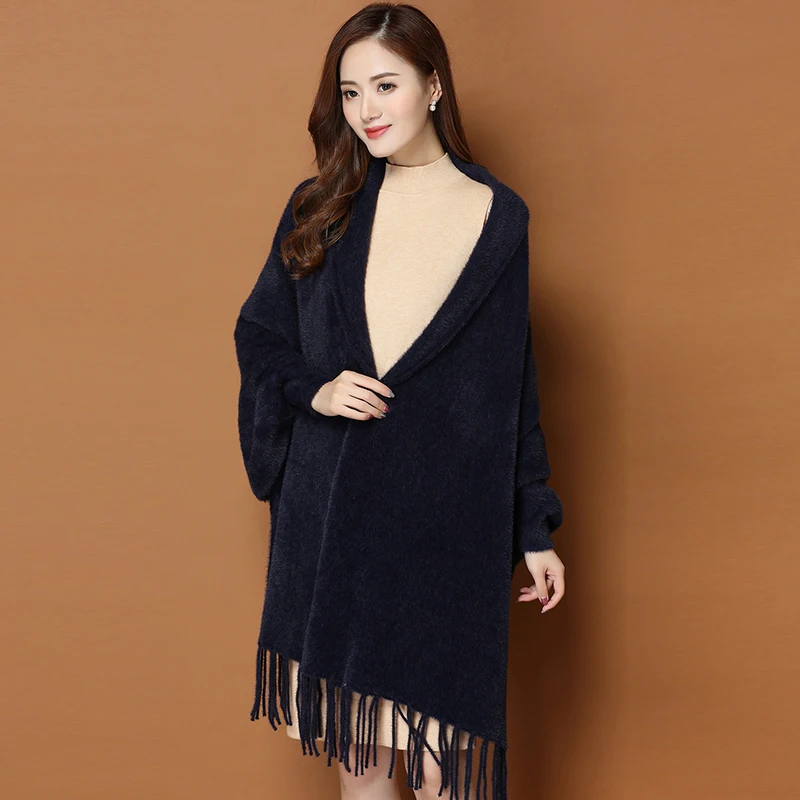 Новинка 2021 свободная норковая бархатная однотонная вязаная накидка ZJZLL
