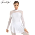 Женское Сетчатое платье с длинным рукавом для фигурного катания, балетная одежда, гимнастическое трико, костюм для выступлений