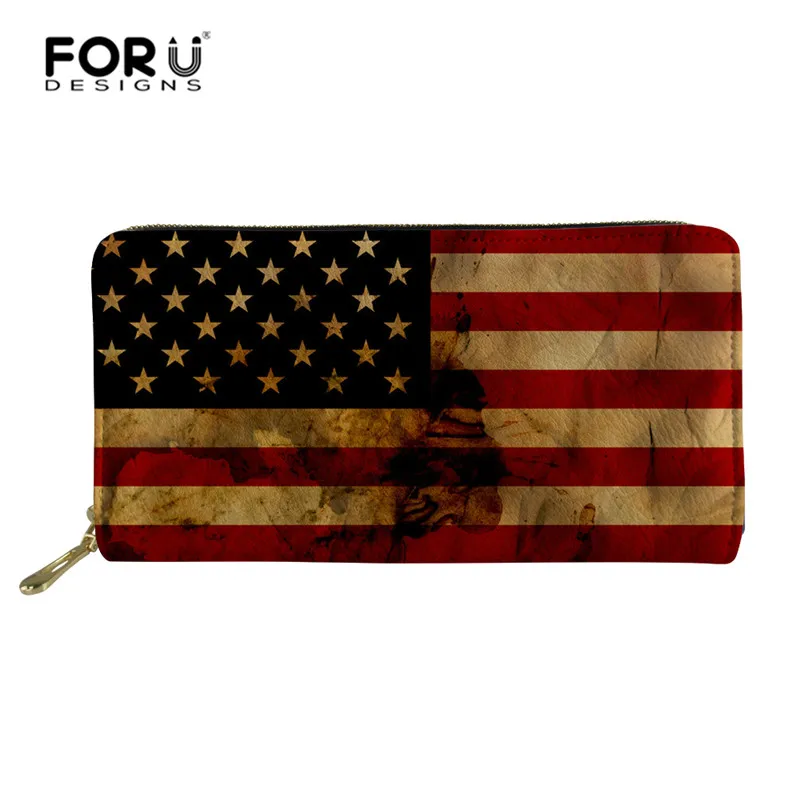 Женские кожаные кошельки FORUDESIGNS в американском и стиле клатч на молнии Длинный