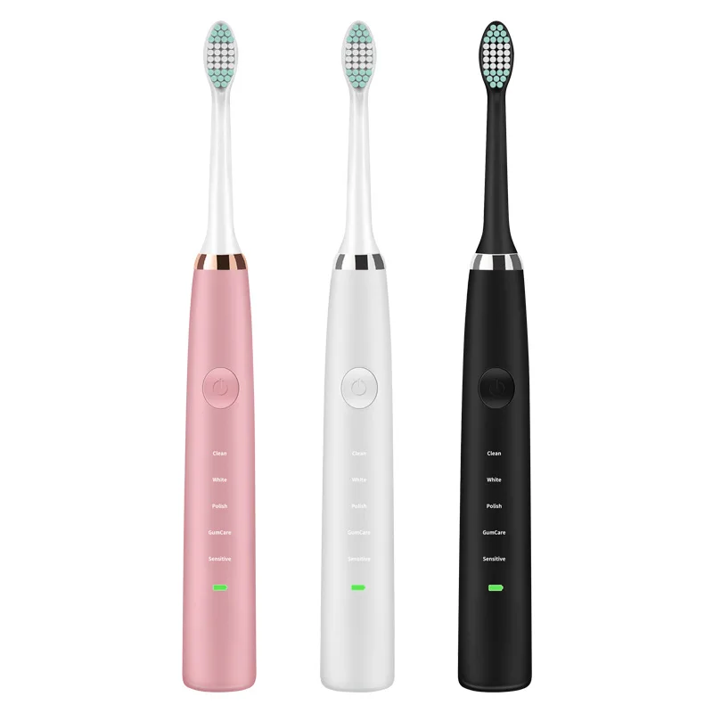 

Powerful Electric Toothbrush USB Rechargeable Timer 5 Modes Ultrasonic Whitening Waterproof Teeth Brush with Replacement Heads