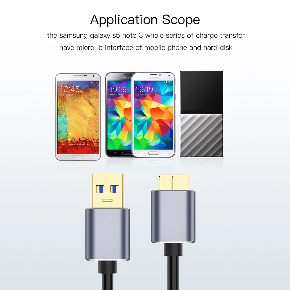

3.0 USB Type A to Micro B Data Sync Cable Fast Speed USB3.0 Cord For External Hard Drive Disk HDD Samsung S5 Note 3 Connector