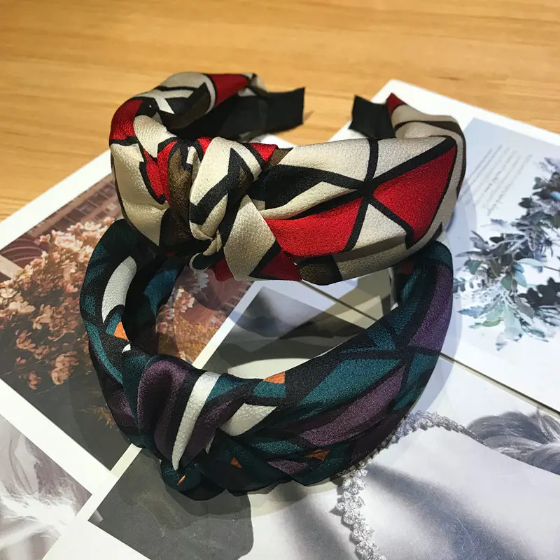 Модные женские милые принт большие цветы узел повязки для волос Винтаж Широкий