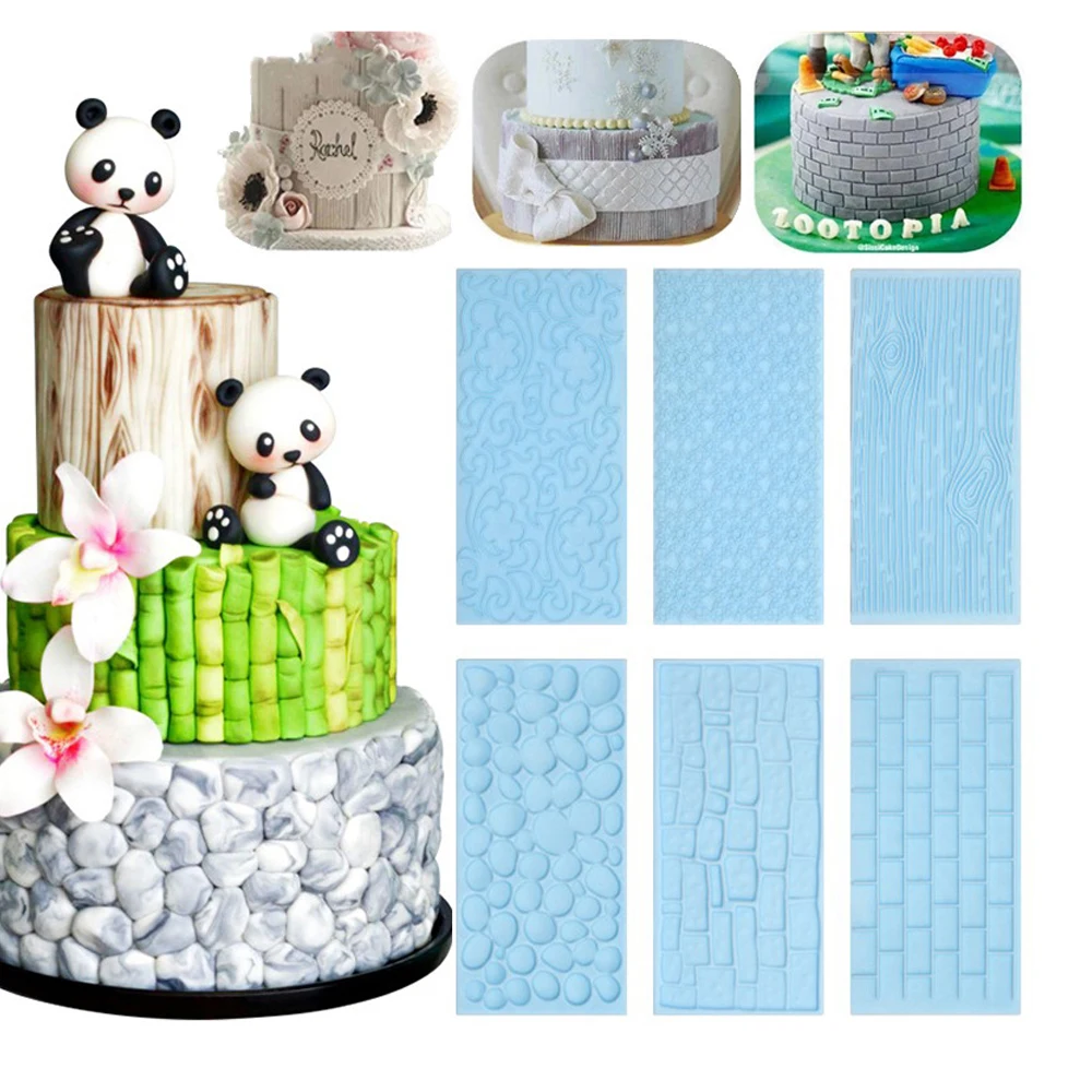 

6Pcs/Set Bark Wall Stone City Wall Cake Printing Mold Fondant Cake Pattern Border Shape Silicone Mould