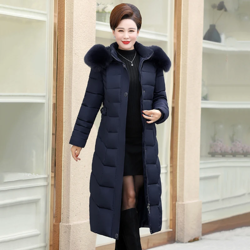 women's solid X-long jacket plus size thick parkas mujer 2020 winter slim hooded with fur collar cotton padded coats feminina