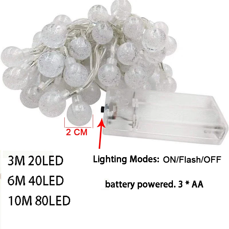 New 20/40/80 LEDS Crystal ball String lights 3M/6M/10M Battery Power LED String Fairy Lights  Garden Christmas Decor For Outdoor