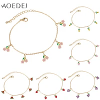 aoedej 1pc cute cherry grape apple fruit pendant bracelets for women girls 14k gold plated cz crystal hand chain party jewelry