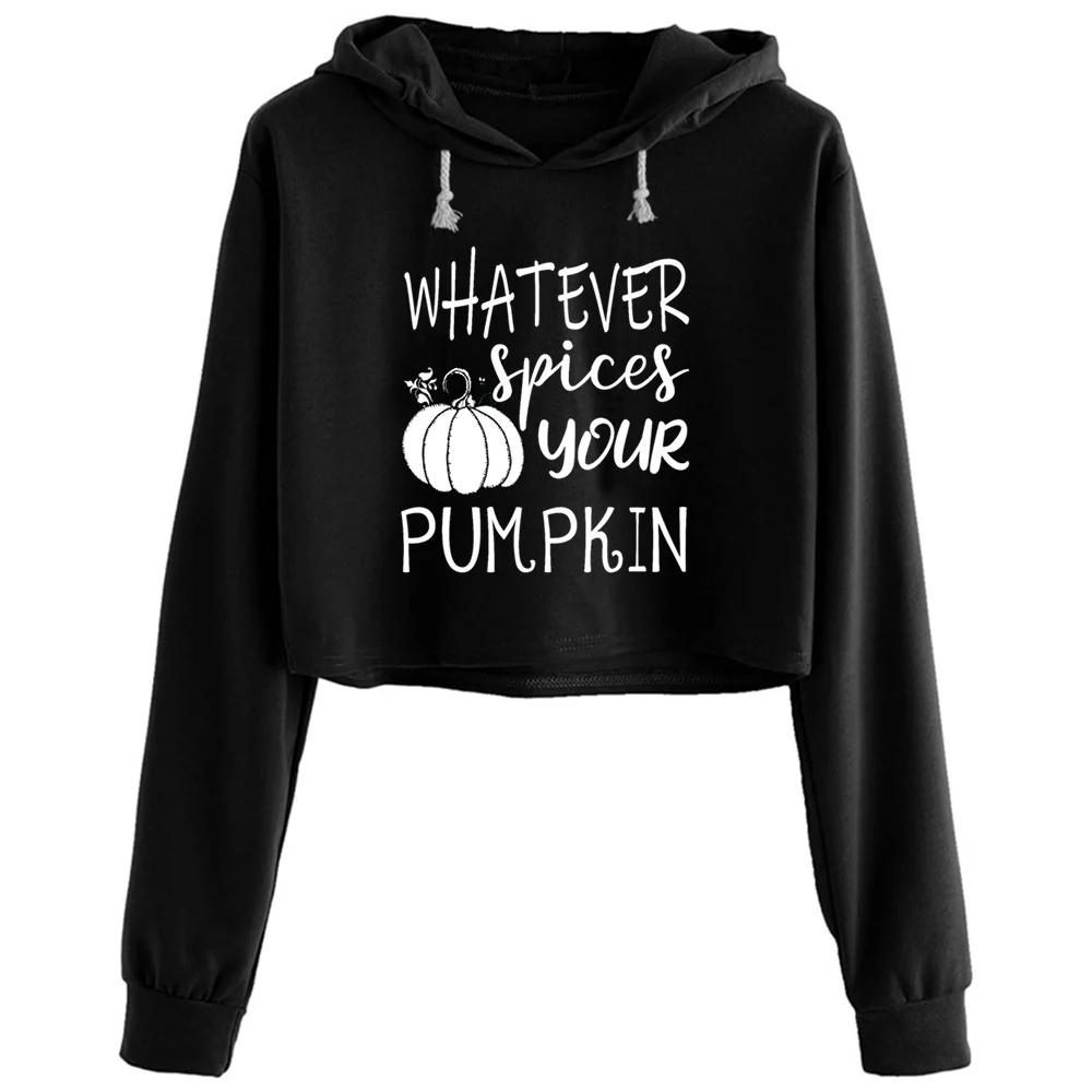 

Whatever Spices Your Pumpkin Crop Hoodies Women Korean Y2k Kawaii Goth Pullover For Girls