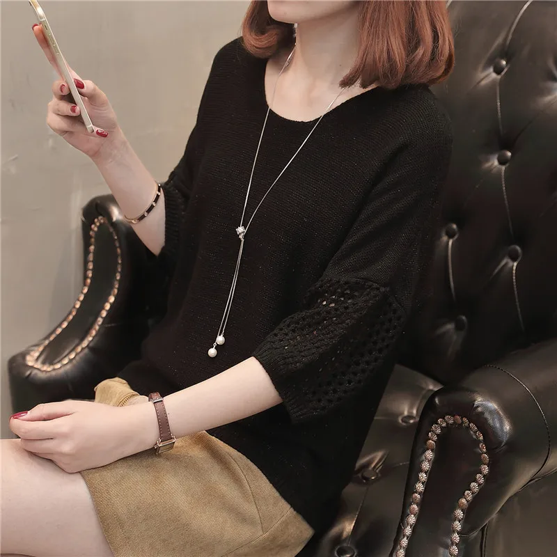 

Women Thin Pullover Sweater 2020 Autumn Korean New Basic Knitted Sweater Girl Hollow Out Knitwear Plus Size