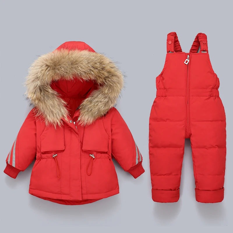 

Children Duck Down Coat Jacket + Jumpsuit Toddler Girl Boy Clothes Set Kids Snowsuits Winter Outfit Suit Warm Baby Overalls 1-4Y