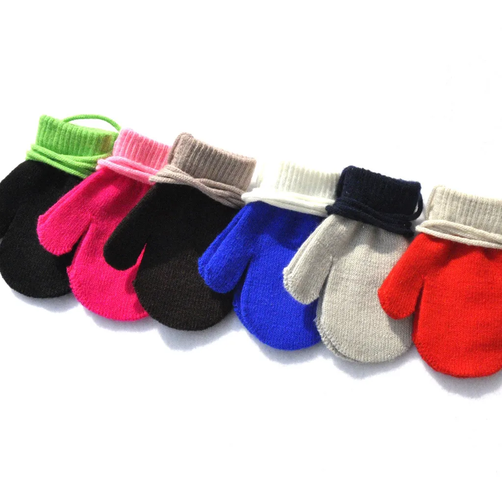 Winter Warm Patchwork Knitted Cute With String Gloves Mittens For Children Toddler Kidscycling Climbing Outdoor | Аксессуары для