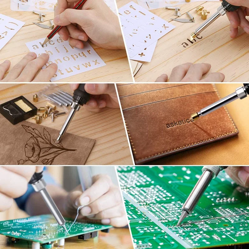 

37 in 1 Brand Tool Kit Wood Burning Kit Soldering Iron 60W Adjustable Temperature Circuit Board Branding Tool EU Plug