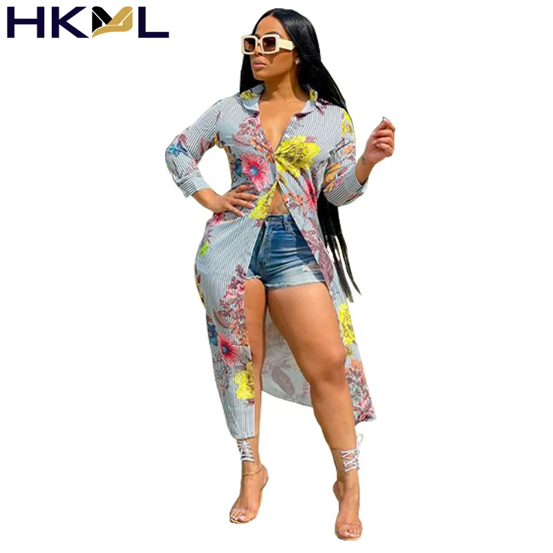 

Женское длинное платье с отложным воротником, однобортное свободное прямое платье макси с длинным рукавом и принтом, Повседневная летняя о...