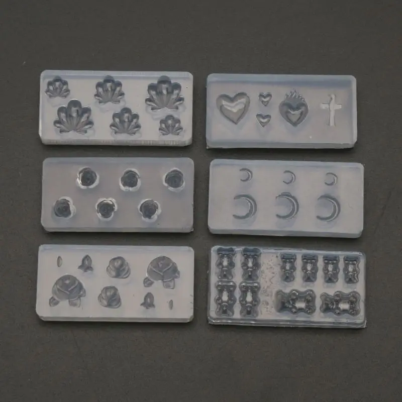 

6Pcs Handmade Stat Moon Cross Flower Bear Nail Art Silicone Mold Kit Nail Carving Mold Nail Art Templates Maincure Tools