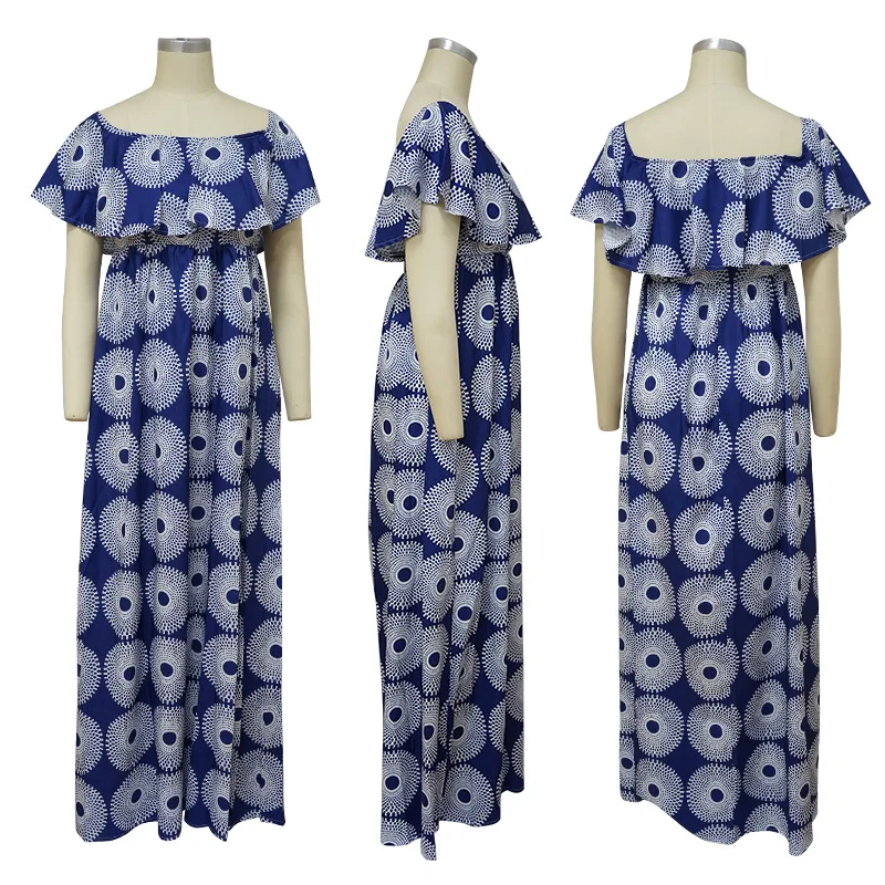 

Donsignet Fashion Women's Dress New Summer Casual Hot-selling One-word Neck Pullover Floral Print Sexy Waist Split Dresses Women