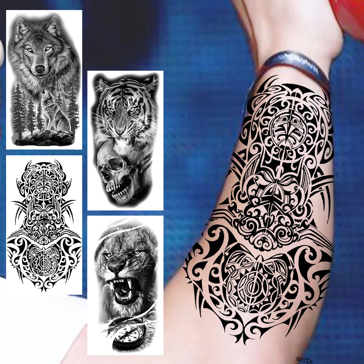 Временные татуировки Tirbal для мужчин женщин реалистичные с волком тигром черепом