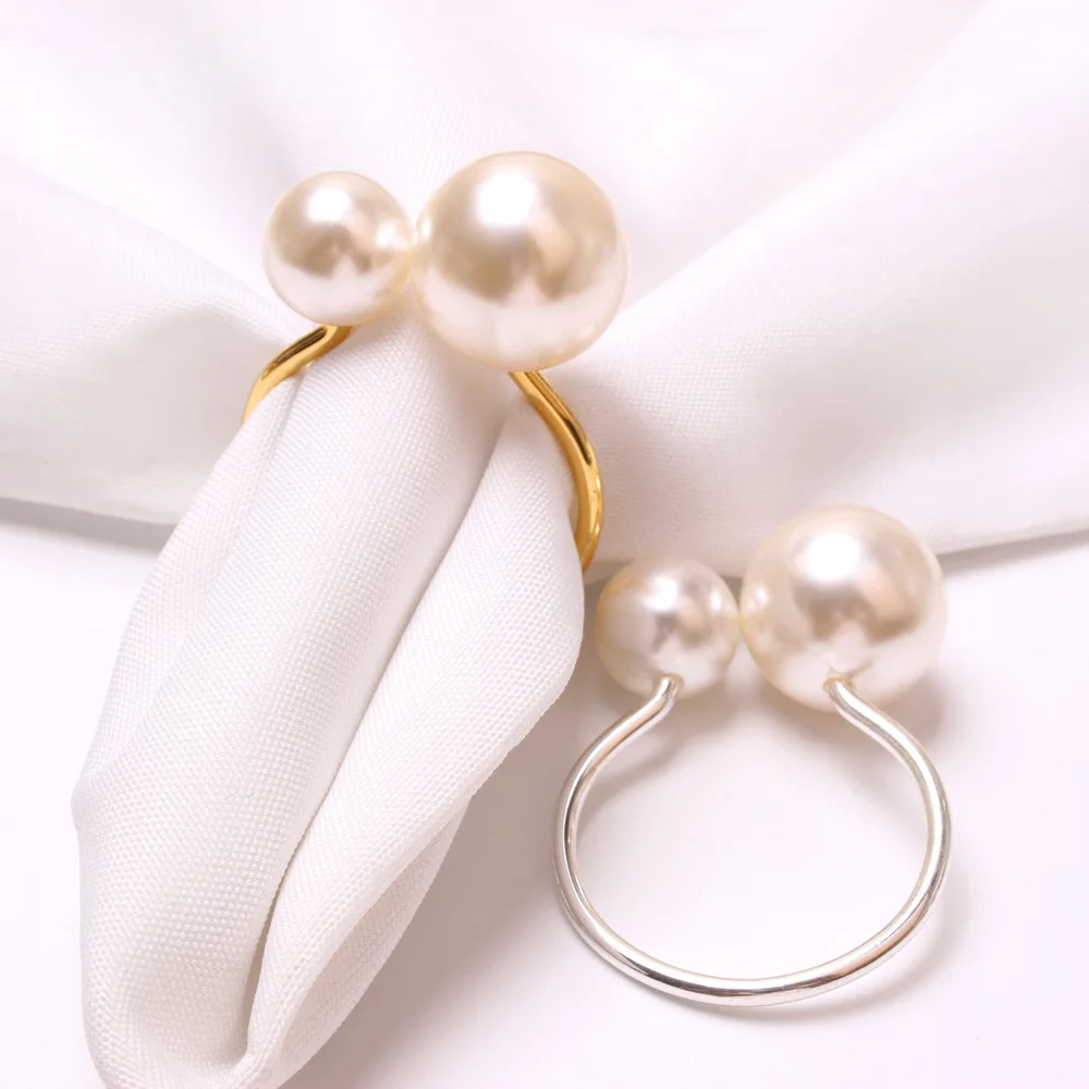 

12pcs/LOT Highlight Pearl Kitchen Napkin Ring Holder Luxury Wedding Table Napkin Rings Gold wedding table decoration