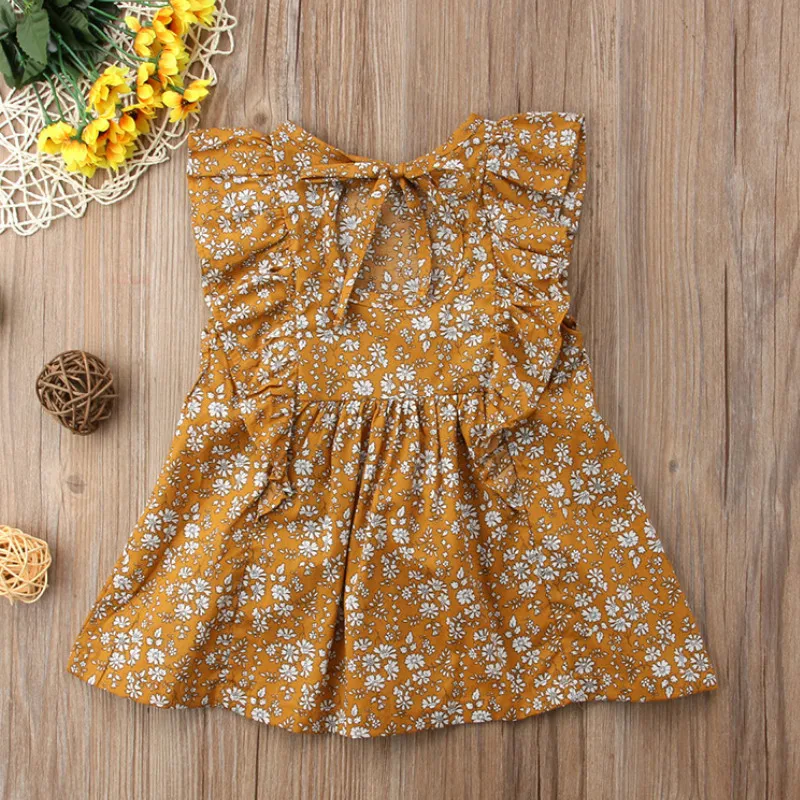 Летняя принцесса девушки цветы платье Дети Девочка Boho пляжные Мини платья Одежда