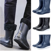 high quality non slip waterproof mens rain boots thick pvc material students rain boots with detachable velvet cotton design