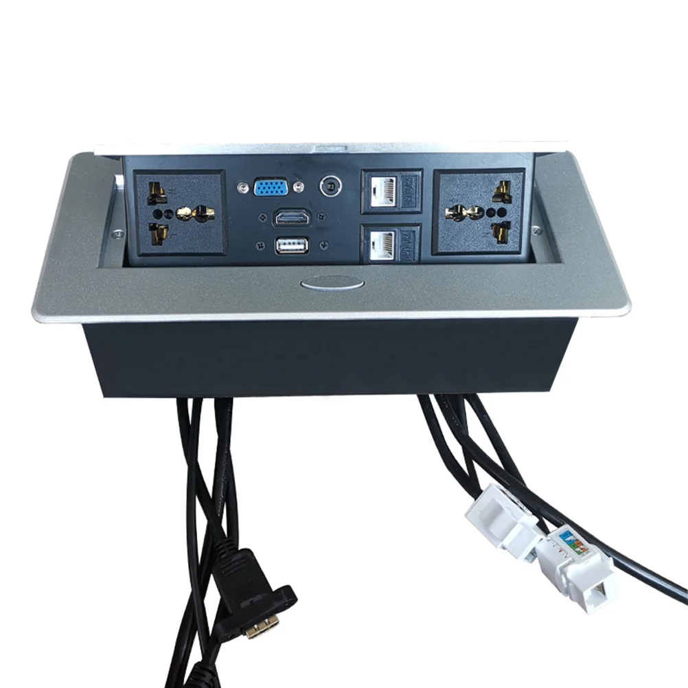 

1Pc Multimedia Outlet Socket Connection Box Desktop Socket for Conference Room (Silver)