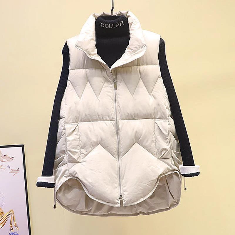 

Women's 2021 Windbreaker Lightweight Body Warmer Waistcoat Female Down Vest Jacket Loose Mid-length Waistcoat Coat
